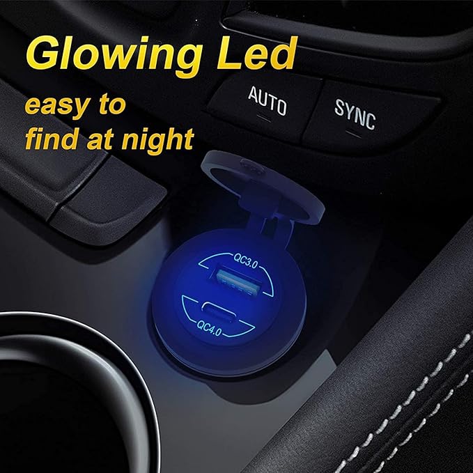2 Pack 12V USB Outlet - 90W(Max) Dual Ports QC4.0 PD & Quick Charge3.0 Car Charger Socket with LED Indicator - Waterproof USB C Port for Car Boat Marine Motorcycle RV Truck ATV Golf Cart