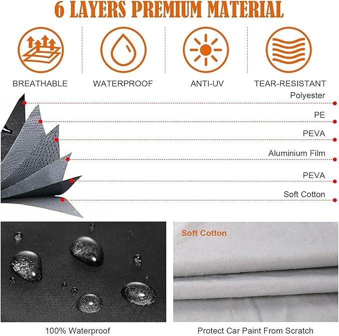 Waterproof Car Cover Compatible with Chevrolet Malibu SS/LS/LT 2008-2025, Polyester with Inner Cotton Liner All Weather Car Covers with Zipper Door for Snow Rain Dust Hail Protection