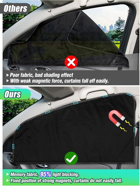 Set of 5 Car Privacy Curtains for Sedan- 4 Magnetic 31.5*18.9in Side Car Window Curtains & 1 Rear Seat Divider Curtain with Storage Bag, Baby Shades Screen Sun Covers for Camping Travel Nap Sleeping