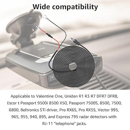 Radar Detector Hardwire Kit with RJ-11 Telephone Style Jack Direct Wire Wiring Kit Compatible with Escort Valentine One Uniden Beltronics Cobra Multiple Fuse Sizes Power Cord Cable