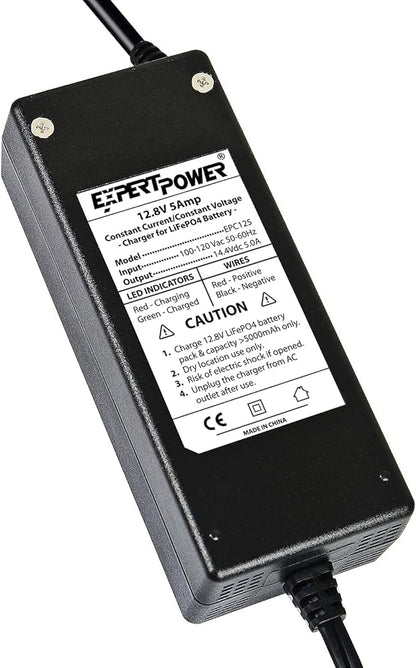 ExpertPower 12.8V 5A Smart Charger for Lithium LiFePO4 Deep Cycle Rechargeable Batteries