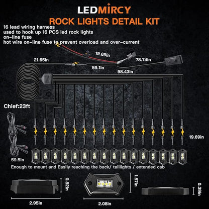 White Rock Lights,LEDMIRCY R3 Pure White LED Rock Lights Kit 16PCS with Switch Wire Harness for Trucks Off Road ATV UTV SUV RZR High Power Under Body Light Waterproof Shockproof Trail Rig Light
