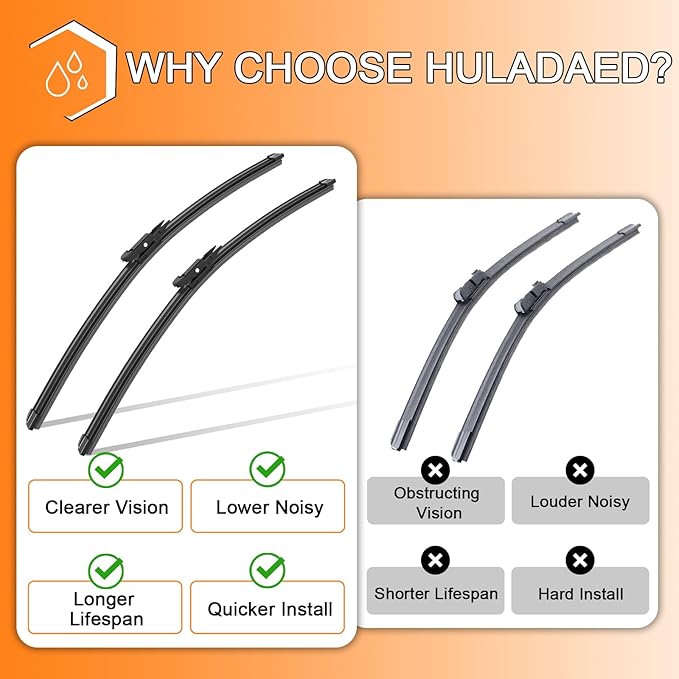 HULADAED® 24'' 21'' 12'' Windshield Wipers Replacement for Chevy/Chevrolet Traverse 2017-2012,Silicone Front Rear Wiper blades for MY Car-All Weather & Quiet(3 PACK)