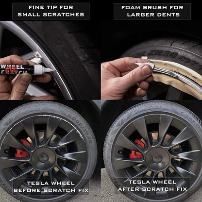 Silver Rim Touch Up Paint, Car Wheel Scratch Repair, Wheel Touch Up Paint Pen, curb rash repair, curb rim repair, Rim Alloy Silver Wheel Paint (Dark Silver Pen Only)
