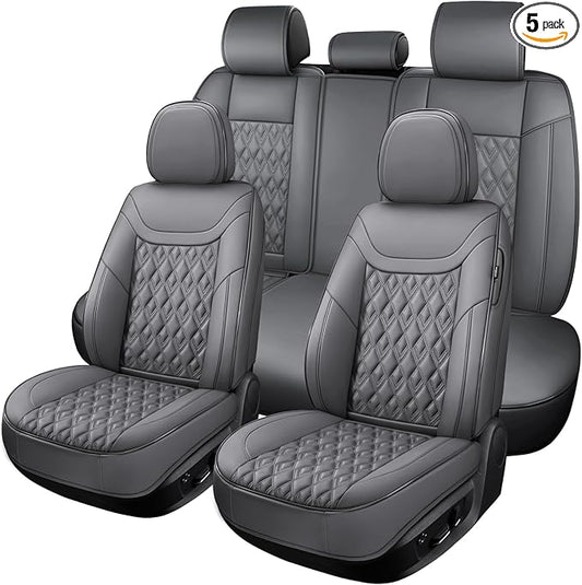 Car Seat Covers Full Set, Leather Seat Covers for Cars, Car Seat Protector Waterproof, Non-Slip Car Interior Covers Fit for Most Cars, SUV, Vans, Trucks,5Seaters,Full Set,Gray