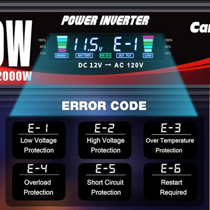 1000W/2000W(Peak) Car Power Inverter DC 12V to 110V/120V AC Converter with LCD Display Dual AC Outlets and Dual USB Car Charger for Car Camping Laptop Truck Black