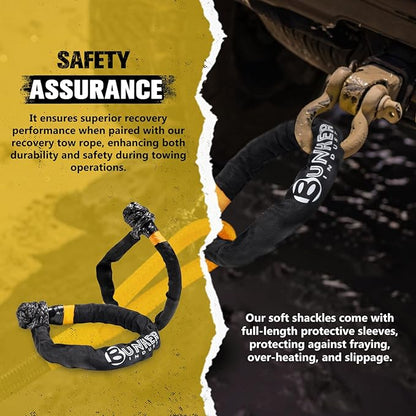 BUNKER INDUST 1"×30ft Kinetic Recovery Rope with 2 Soft Shackles Kit, Kinetic Recovery Tow Rope Snatch Strap Off Road Recovery Kit for UTV, ATV, Truck, Car, Jeep, Tractor