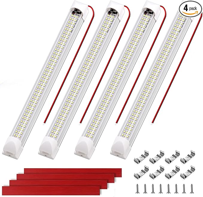 12v LED Interior Light Bar | 108LEDs 1600LM 6W DC 12 Volt led Strip Lights Enclosed Trailer Lights Fixture for Camper Truck Van RV Trailer Cargo Cabient Lights Fixture Motorhome Lorry (4Pack)