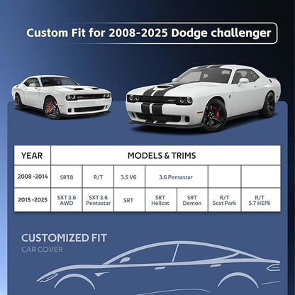 10 Layers Car Cover Custom Fit for Dodge Challenger SRT Hellcat Demon,Waterproof All Weather for Automobiles, Outdoor Full Cover Sun UV Rain Protection with Cotton.Black