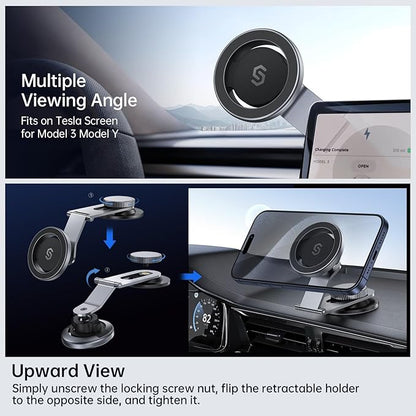 SYNCWIRE Fits MagSafe Car Mount for Universal Dashboard, Tesla Screen, Magnetic Phone Holder for Car, Foldable Aluminum Alloy Arm, Super Stable Car Mount for iPhone 16 Pro Max 15 14 13 12&All Phones