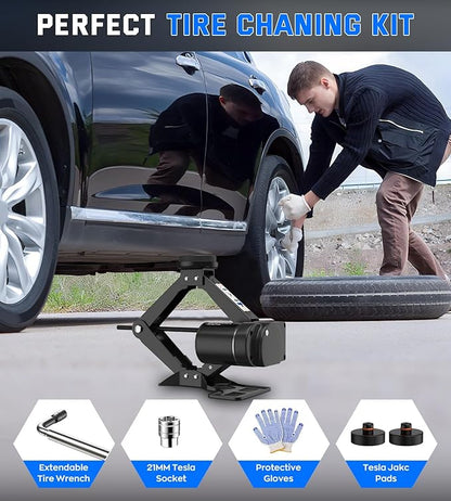 Electric Car Jack for Tesla Model Y Model 3/S/X, Portable 2 Ton 12V Electric Jack for Tesla Vehicles with Lug Wrench