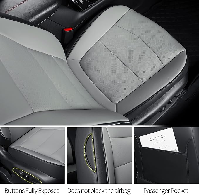 RISINGSTAR Terrain Seat Covers, fit for 2018-2024 GMC Terrain SUV with Rear Split Seats, Water Proof Faux Leather(Full Set, Black&Gray)