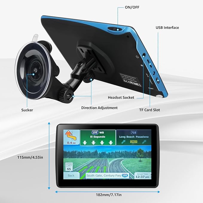GPS Navigator for Car Truck RV, Latest 2025 Map 7 inch Touch Screen Car GPS, Support Voice Turn Direction Guidance/Speed and Red Light Warning/Custom Truck Routing