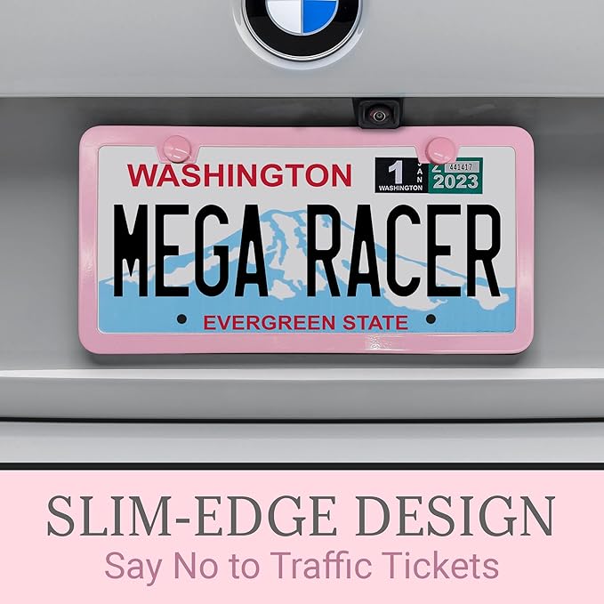 Premium Princess Pink License Plate Frame – 1 Pack, Rust-Free Stainless Steel, Street Legal & Rattle-Free, Universal Slim Design with Screw Covers, Durable Car Tag Holder for Women, Cute & Girly Gift