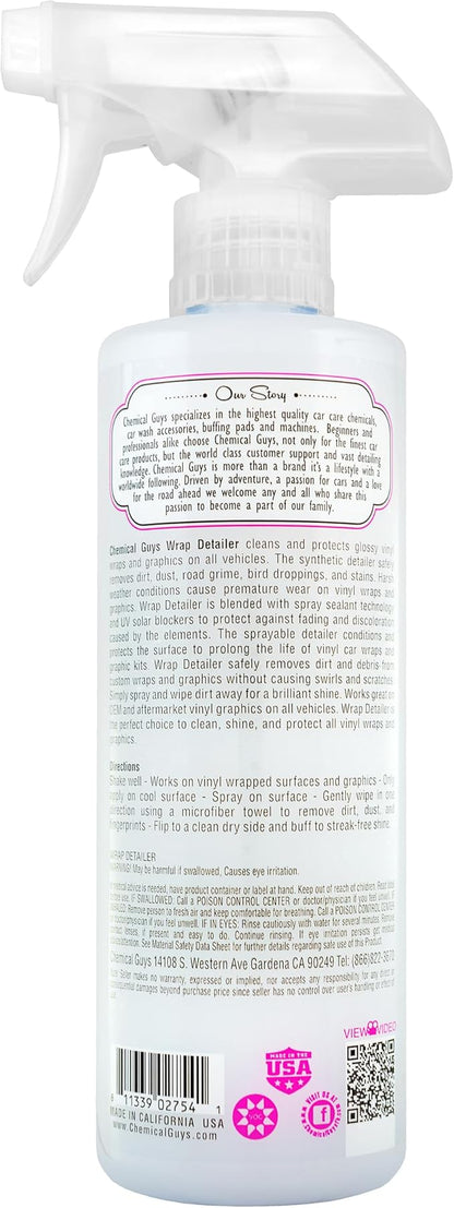 Chemical Guys SPI21716 Wrap Detailer Gloss Enhancer & Protectant, (Designed for Wraps, Graphics, Clear Bra & Paint Protection Film) For Cars, Trucks, SUVs, RVs, Motorcycles & More, 16 fl oz