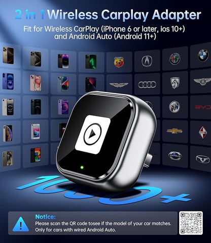 Wireless Carplay Adapter, 2025 Upgrade Mini USB Design for Car Play & Android Auto, Easy Use Fast Stable Connection for iPhone