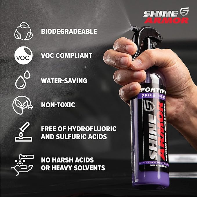 Car Wax Spray and Ceramic Coating for Cars - 3 in One Waterless Car Wash and Detailing for Maximum Shine - High Gloss Top Coat, Protective Auto Wax - 16FlOz by Shine Armor