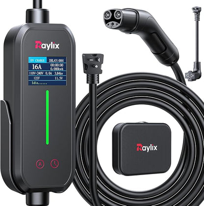 2025 Upgraded Level 1&2 Tesla Charger, 8-16A Adjustable Current, Timer & Smart Display, Tesla Mobile/Home Charger, 21Ft Charging Connector for Model Y/3/X/S/Cybertruck, NEMA 5-15 & 6-20 Plug, 110-240V