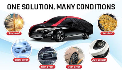Honda Accord Car Cover Waterproof All Weather with Red Strip Design, Custom Fit for Honda Accord 1998–2025, Accord Accessory with Door Zipper & Windproof Straps