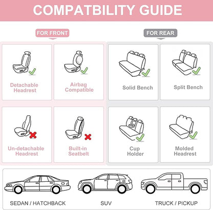 Car Seat Covers Full Set, Front and Rear Seat Covers for Cars, Waterproof Leather Auto Seat Protectors with Head Pillow, Car Seat Cushions Fit for Most Sedans SUV Pick-up Truck, Pink