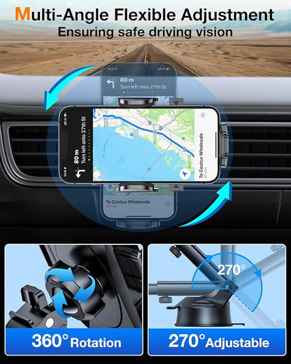 2025 Ultimate Car Phone Holder【80+LBS Strongest Suction & Military-Grade】 Universal Cell Phone Holder Truck Car Mount for Dashboard Windshield Air Vent for iPhone 16 Pro Max 15 Samsung 2pcs,Black