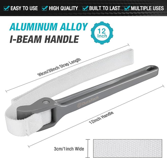 DURATECH Strap Wrench 12" Handle, Adjustable Nylon Strap Pipe Wrenches, Oil Filter Strap Opener Wrench