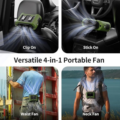 Socool Portable Car Fan - 14500mAh Rechargeable Battery Opearated, Clip on Car Seat Headrest 360 Rotatable, 5-Speed Backseat Fans for Baby Rear Facing Cooling with Dual Air Outlets for SUV RV Truck