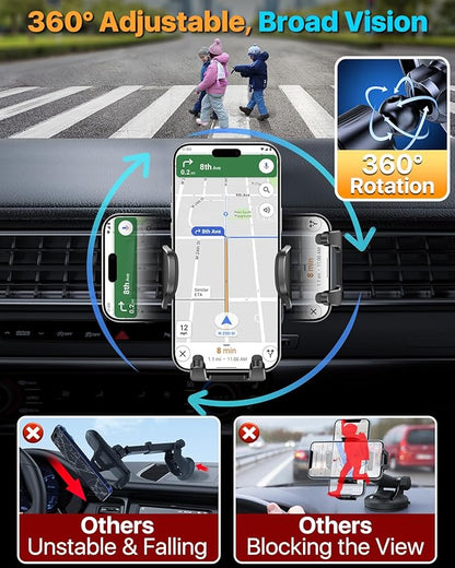 HTU 【Military-Grade Car Phone Holder,【Strongest & Longest Steel-Hook】 Car Vent Mount, Handsfree 360° Adjustable Automobile Cradle Air Clip Stand for iPhone 16 15 14 13 Pro Max Samsung,Sapphire Blue