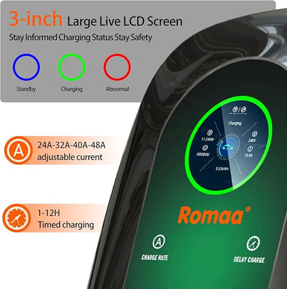 Level 2 EV Charger 48 Amp, J1772 Charger, Hardwired Electric Car Charger, APP Control, 25ft Cable, Wall Mount EV Charger Level 2 for Home, Electric Vehicle Charging Station