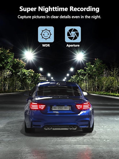 Dash Cam Front and Rear, 2.5K+1080P Dual Dash Camera for Cars with 32GB SD Card, 2.45 inch IPS Screen, 2 Mounting Ways, Night Vision, WDR, Accident Lock, Loop Recording, Parking Monitor
