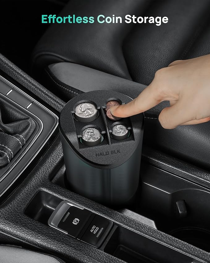 HALOBLK Large Capacity Coin Holder for Car Change Organizer, Compatible with Most Vehicles & Trucks, Black-2Pack