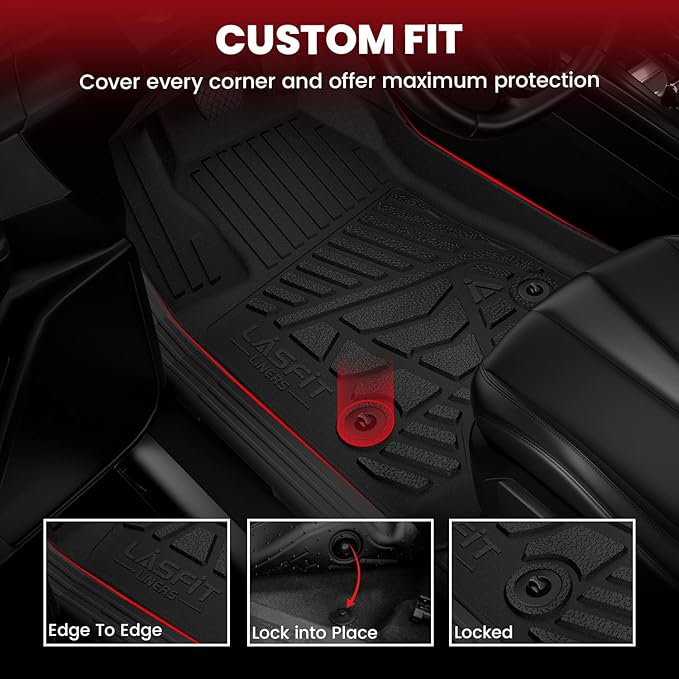 LASFIT Floor Mats for Ford F-150 2011-2014 SuperCrew Carpet Floor Front Row w/Flow-Through Console All Weather Protector TPE Truck Liners, 1st & 2nd Row, 3pcs Black