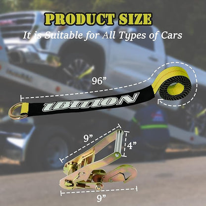 4 Pack Car Tie Down Straps for Trailers - 2" x 96" - 3,300 lbs Safe Working Load -Adjustable Wheel Straps for Hauling Cars.Yellow