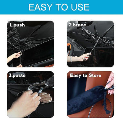 Windshield Sun Shade Umbrella, Portable Foldable, Spring Structure Wind Shield, Front Window Sunshade, Protect from Sun Rays Car Windshield, Universal for Any Car (53.1'' x 29.5'')