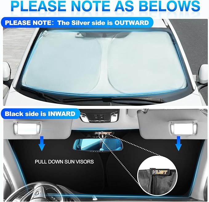 KUST Windshield Sun Shade for 2024 2025 2026 Chevrolet Silverado EV/Chevy Silverado EV/GMC Sierra EV Custom Fit Sunshade Window Sun Visor Protector Foldable Blocks UV Rays Keep Your Car Cooler