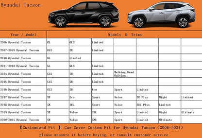 Kayme 7 Layers SUV Car Cover Custom Fit for Hyundai Tucson (2004-2025) Waterproof All Weather for Automobiles, Outdoor Full Cover Rain Sun UV Protection.Black
