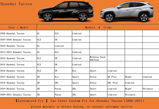 Kayme 6 Layers SUV Car Cover Custom Fit for Hyundai Tucson (2004-2025) Waterproof All Weather for Automobiles, Outdoor Full Cover Rain Sun UV Protection.Silver