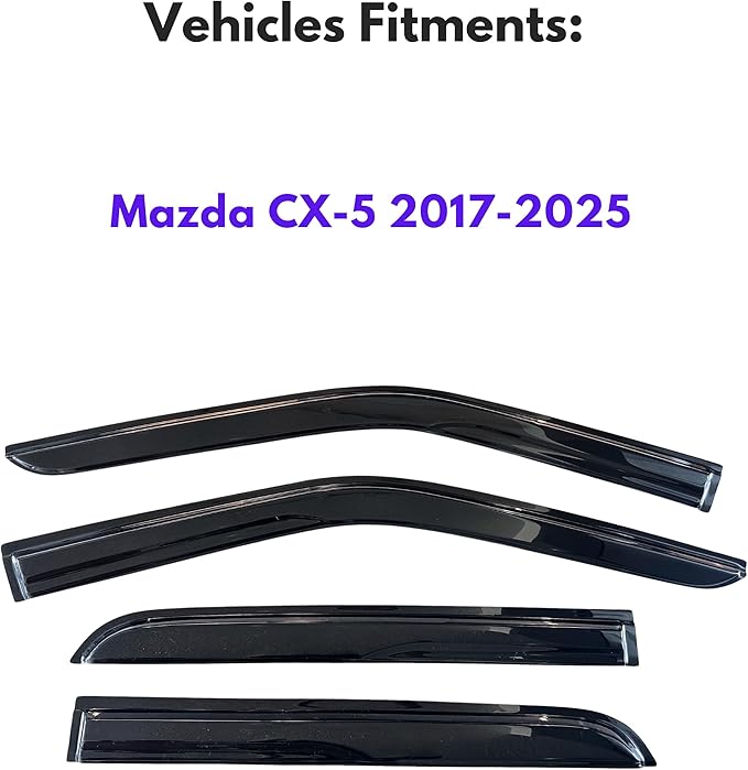 KPY Window Visor Compatible with Mazda CX-5 2017-2024 (CX5), 4PC Rain Guard Side Window Vent Deflectors Tape-On Mugen Style, 2017 2018 2019 2020 2021 2022 2023 2024