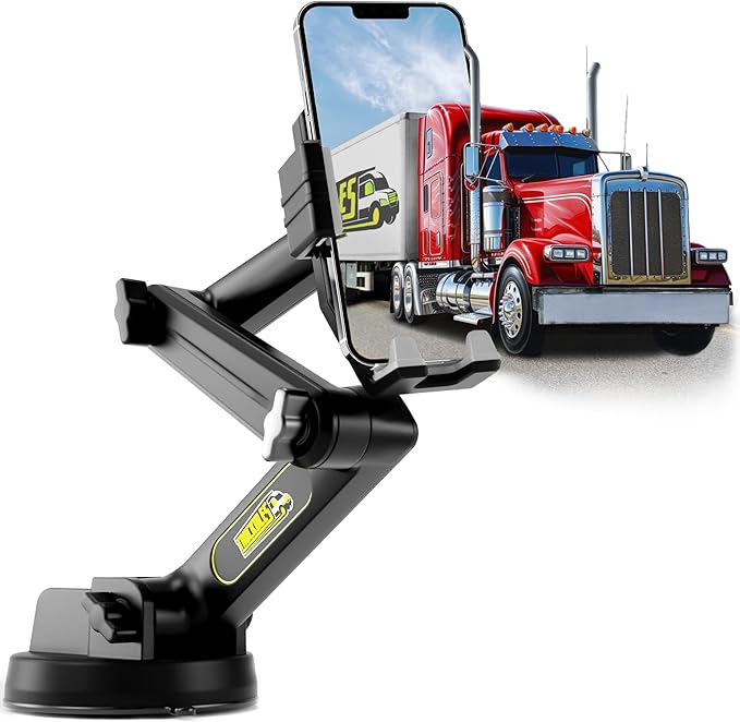 Phone Mount for Truck Phone Holder for Truck - Heavy Duty Super Suction Cup, Mobile Device Holder for Dashboard Window 16.9 inch Long Arm & Stable, iPhone & Samsung Compatible, Big Rig Trucker, Gray