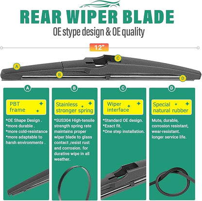 26" 16" 12" Windshield Wiper Blades Replacement for Kia Sorento 2021 2022 2023 2024 Premium All Weather Front Rear Wipers Set - OEM Quality (Pack of 3)