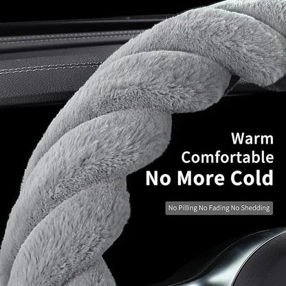 Luxury Fluffy Winter Car Steering Wheel Cover for Women Soft Warm Cute Auto Accessories for Jeep, Truck, Van, F150, Universal, Fuzzy, Anti Slip, Gray, Large Size, 15.2-16in
