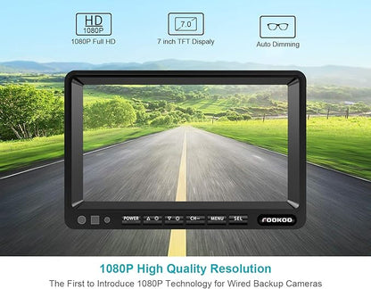 FOOKOO Ⅱ HD Backup Camera System Kit,7''1080P Reversing Monitor+IP69 Waterproof Rear View Camera,Sharp CCD Chip, 100% Not Wash Up,Truck/Semi-Trailer/Box Truck/RV (FHD1-Wired)
