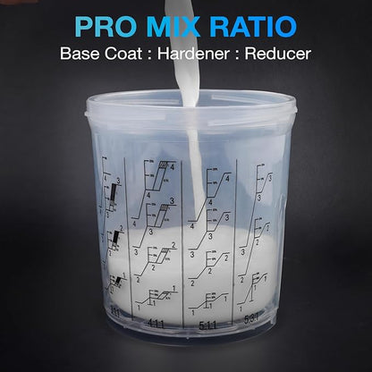 Disposable Paint Cup System 20 Ounce (600ml) Kit - 50 Pack Paint Cups with Lids, 2 Hard Cup with Retainer Ring, 20 Plugs, 2 Cup Adapter, PTFE Tape, Paint Stirrer for Automotive Paint Gun