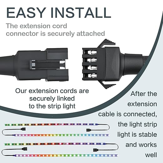 4 Pcs 4 Pin RGB Extension Cable RGB Wire for Motorcycle LED Light Underglow Kit, Compatible with ATV Car Trucks Rock Lights & Neon Strips (60 Inch)