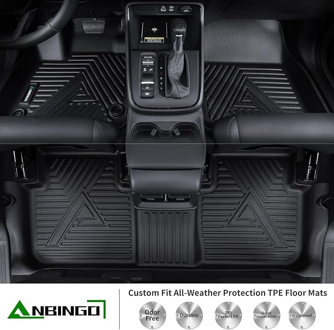 ANBINGO® Floor Mats & SeatBack Cargo Liner | CX90 2024-2025 6 Passenger | 2nd Row with Bucket Seat or Captain Seat | (50/50 Velcro Tape Fixed Backmats) TPE 3 Rows Waterproof Car Mat