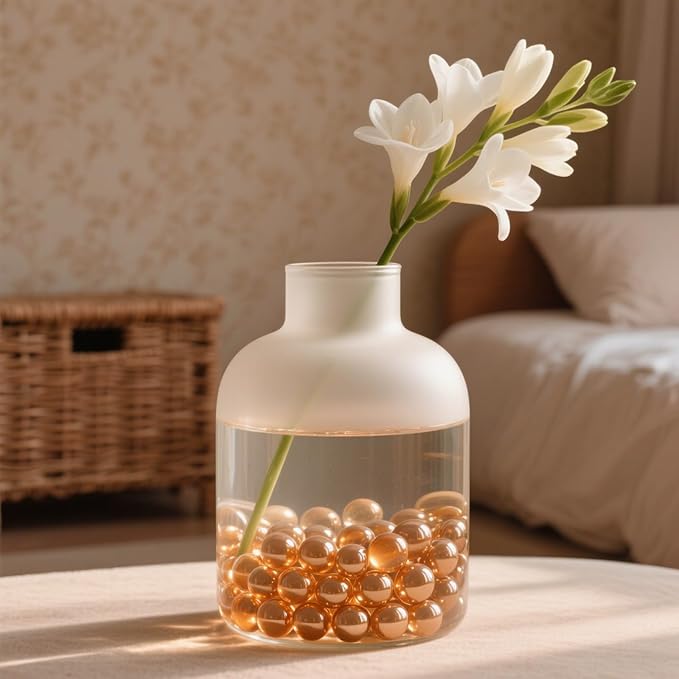 0.96LB Glass Beads Vase Filler Aquarium Gravel Decor Flat Glass Marbles Gems Pebbles Fish Tank Rocks Home Decorative Art Craft - Champagne