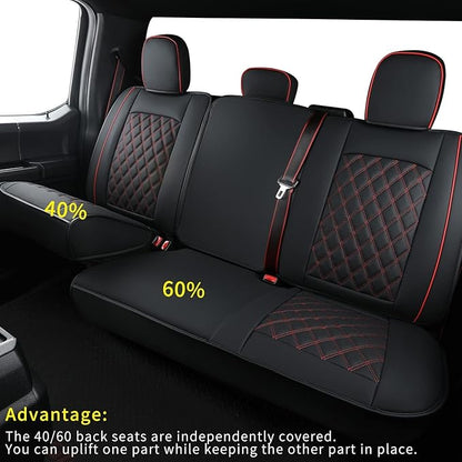 LUCKYMAN CLUB F150 Seat Covers Fit for 2010-2014 F150 SuperCrew with Waterproof Faux Leather(Full Set, Black&Red)
