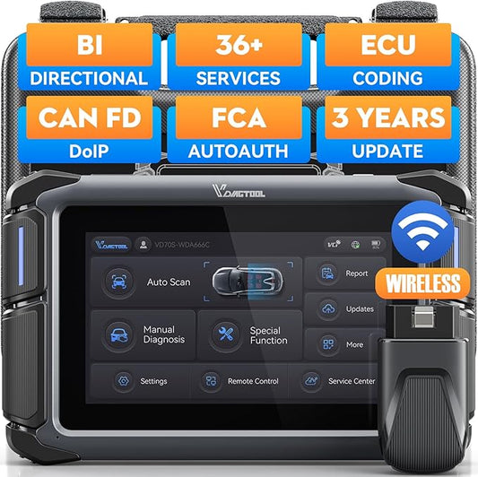 Bidirectional Scan Tool VDIAGTOOL VD70S, 2025 Wireless OBD2 Scanner Diagnostic Tool with 36+ Resets, All System Scanner for Car, FCA Autoauth, CAN FD & DoIP, ECU Coding, PMI, 3 Years Update