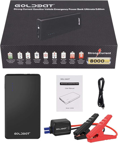 GOLDBAT 700A Peak 12V 8000mAh Car Jump Starter (Up to 4.0L Gas or 2.0L Diesel Engine) Portable Power Pack Auto Battery Booster with LED Light Gift Box Packaging (Black)