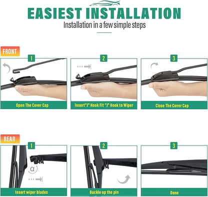 24" 19" 12" Windshield Wiper Blades Replacement for Dodge Journey 2009-2020 Premium All Weather Front Rear Wipers Set - OEM Quality (Pack of 3)